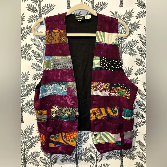 Native wear designs purple colorful rayon vest with pockets size medium - Picture 6 of 6